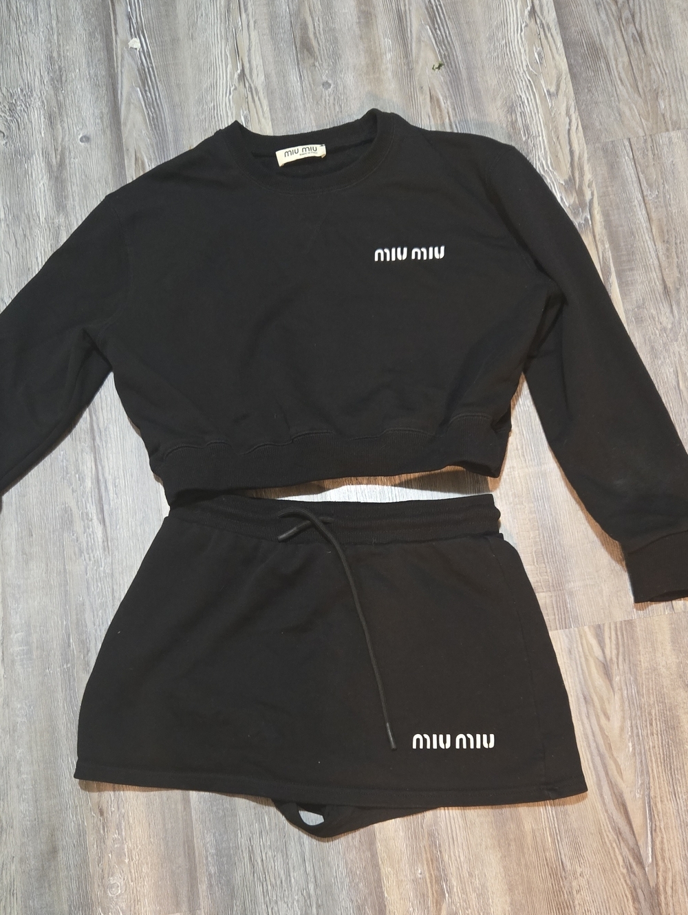 Miu Miu Black Cropped Sweatshirt and Skort Set